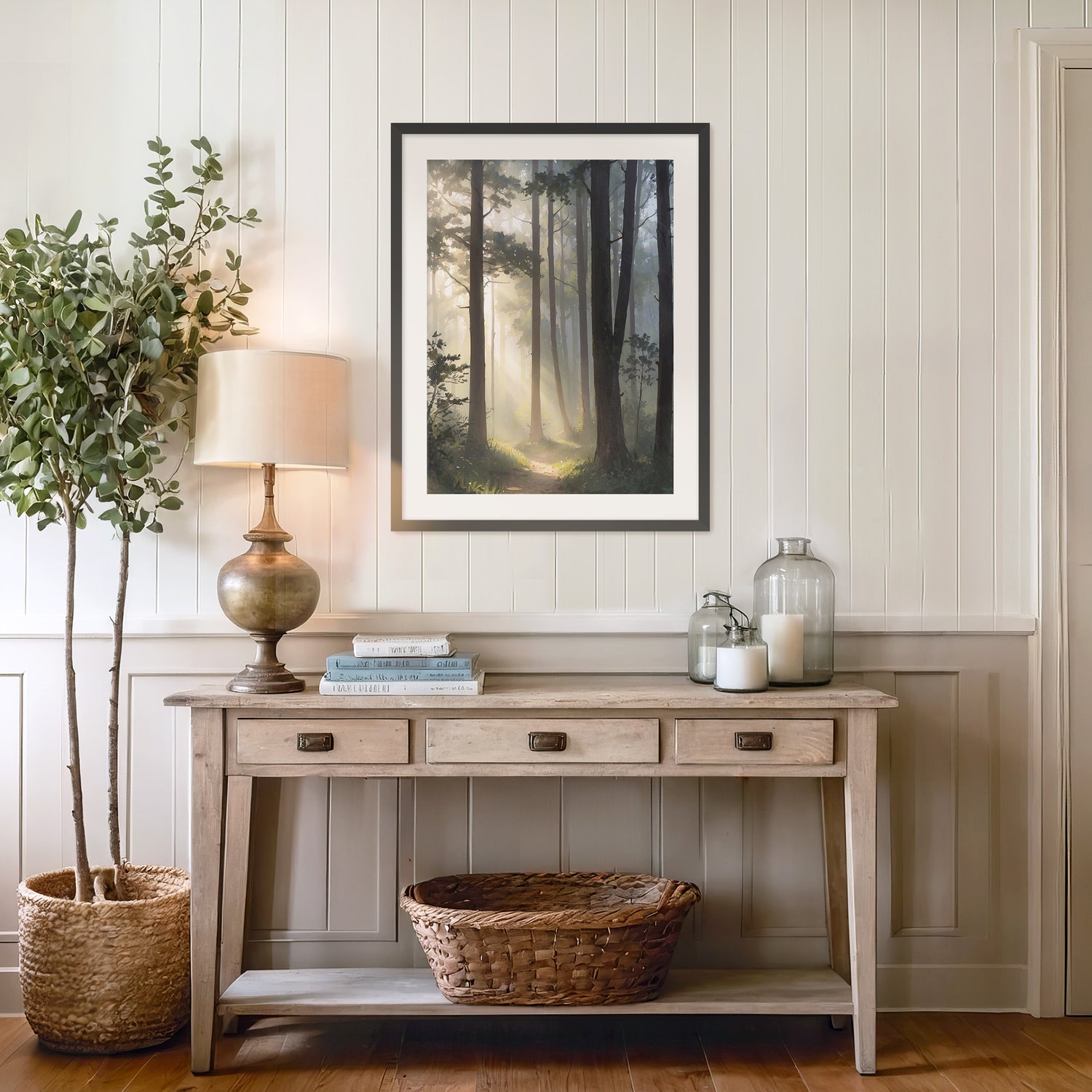 Sunlight Through a Misty Forest No1 - Sage and Rose Prints