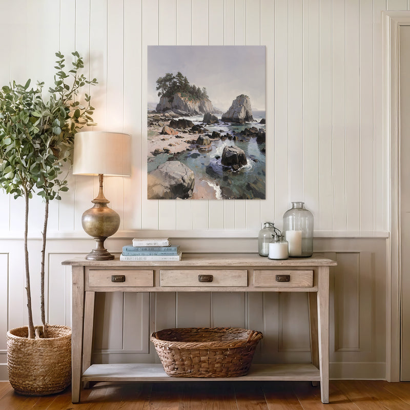 Rocky Beach Painting No1 - Sage and Rose Prints