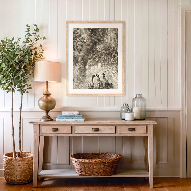 Vintage Trio of Ducks Drawing - Sage and Rose Prints