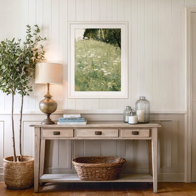 White Wildflower Landscape Print - Sage and Rose Prints