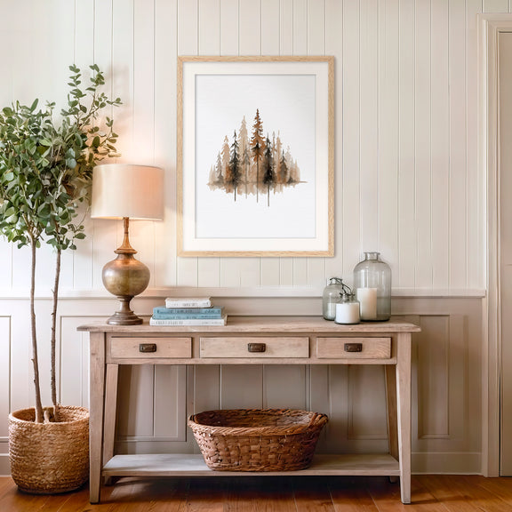 Earth Tone Trees Watercolor Painting - Sage and Rose Prints