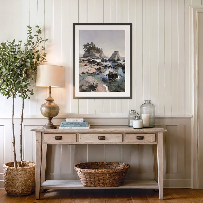 Rocky Beach Painting No1 - Sage and Rose Prints
