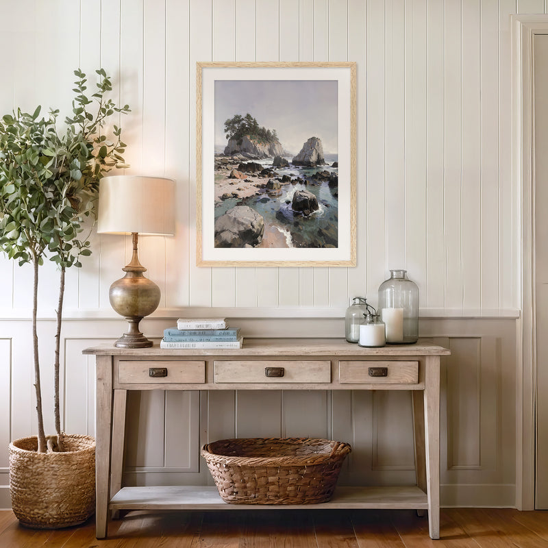 Rocky Beach Painting No1 - Sage and Rose Prints