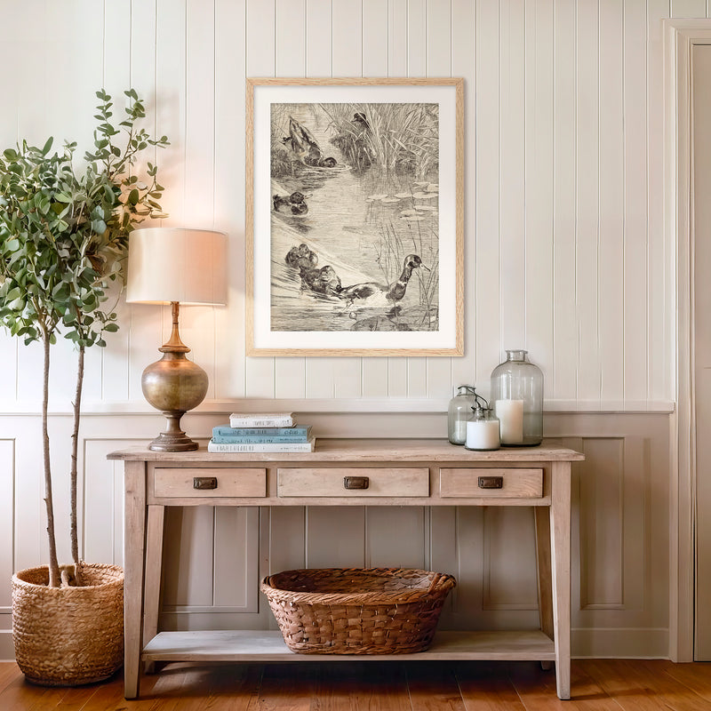 Vintage Ducks on the Pond Sketch - Sage and Rose Prints