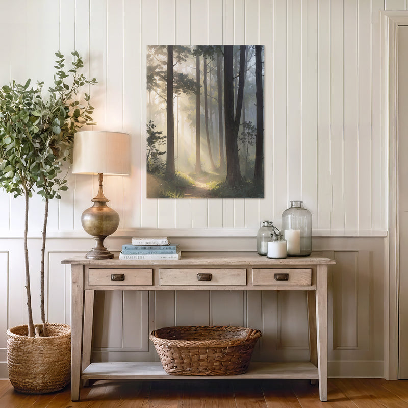 Sunlight Through a Misty Forest No1 - Sage and Rose Prints