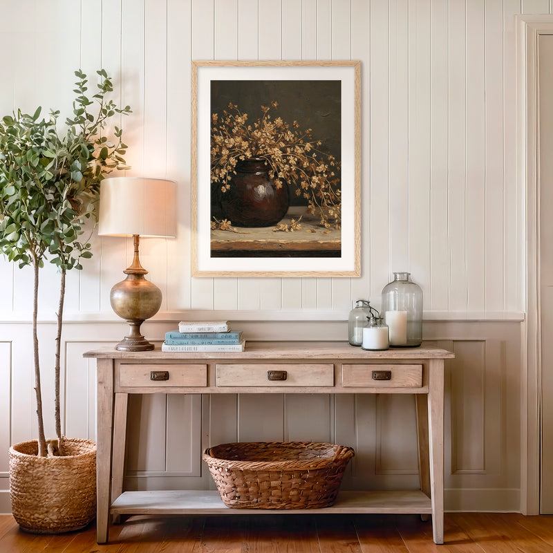 Vintage Still Life with Dried Grass Bouquet - Sage and Rose Prints