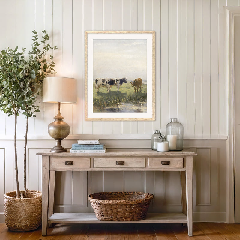 Old Masters Cow Pasture Painting No1 - Sage and Rose Prints