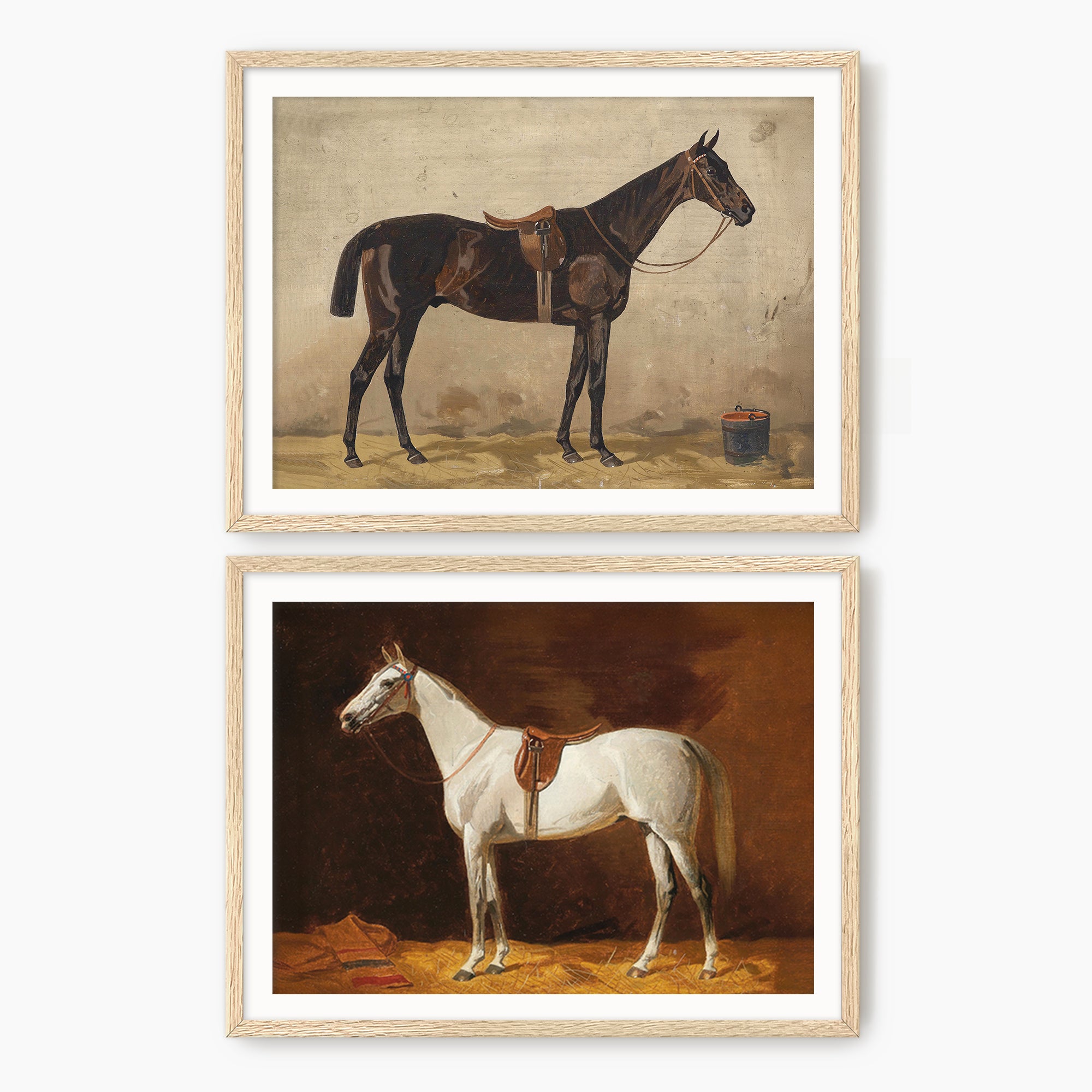 Vintage Horse Painting - 2 Piece Set - Sage and Rose Prints