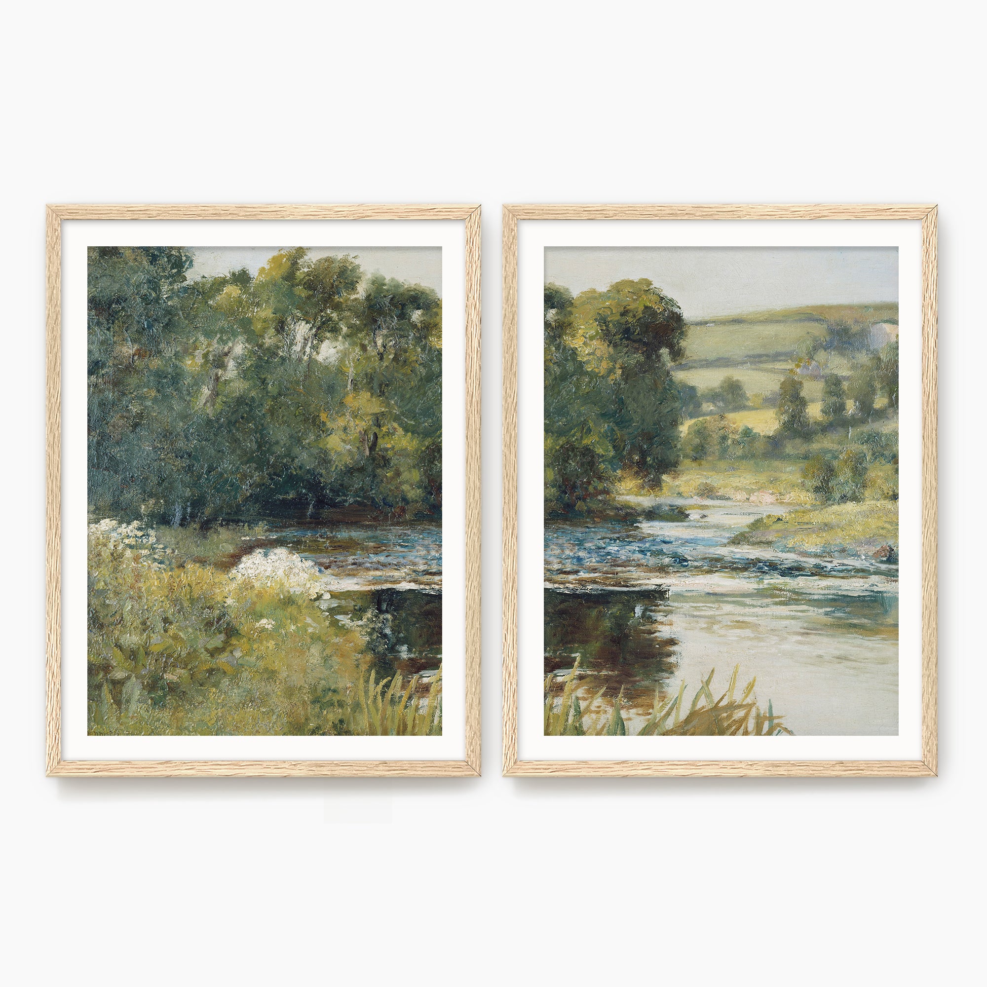Old Masters Streamside Oil Painting - Sage and Rose Prints