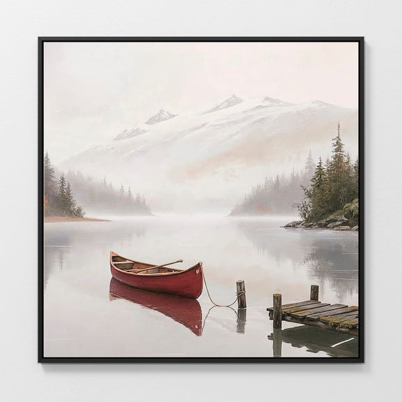 AK-32-Canoe on a misty lake watercolor - Sage and Rose Prints