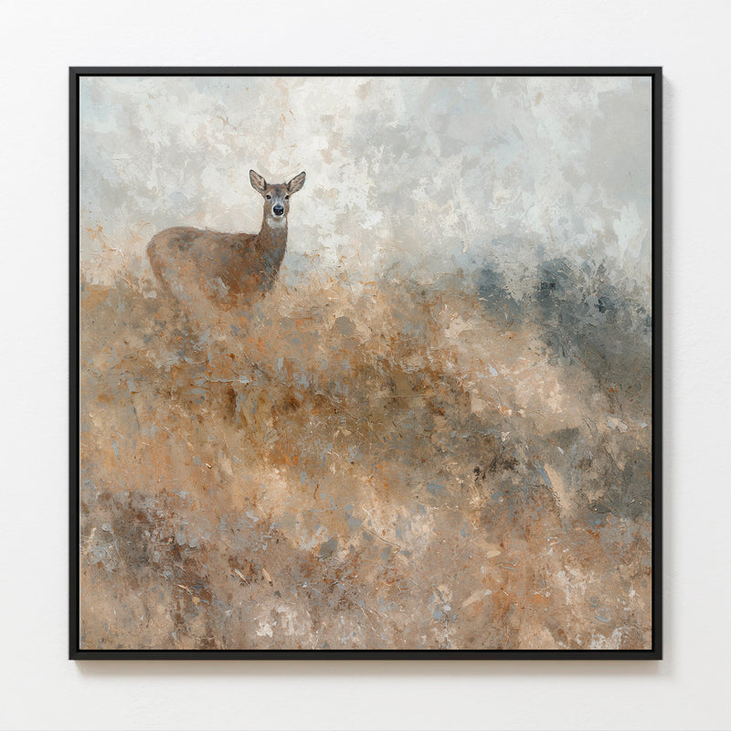 AK-60- Deer in Grassy Field Abstract Impressionist Painting - Sage and Rose Prints