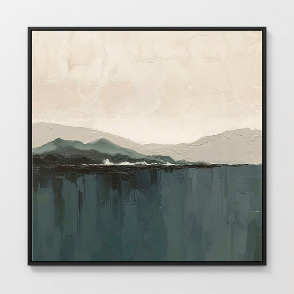 AK-14-Abstract Coastal Mountains in Dark Teals and Tans - Sage and Rose Prints