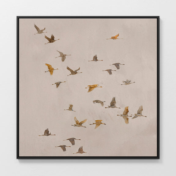 AK-29-Japandi Flock ofBirds flock Tan Watercolor - Sage and Rose Prints
