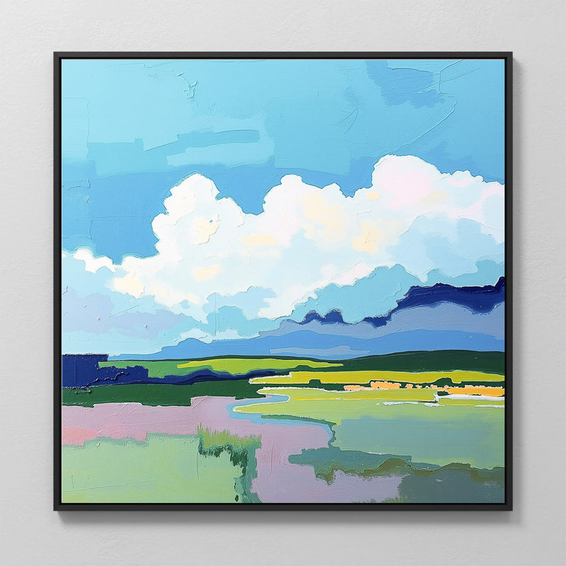 Fluffy Clouds and Green Fields Abstract Art - Sage and Rose Prints