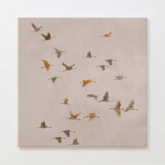 AK-29-Japandi Flock ofBirds flock Tan Watercolor - Sage and Rose Prints
