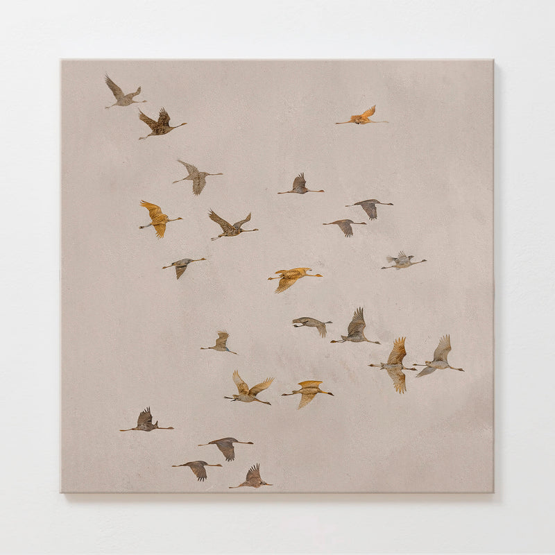 AK-29-Japandi Flock ofBirds flock Tan Watercolor - Sage and Rose Prints