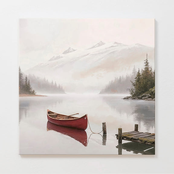 AK-32-Canoe on a misty lake watercolor - Sage and Rose Prints