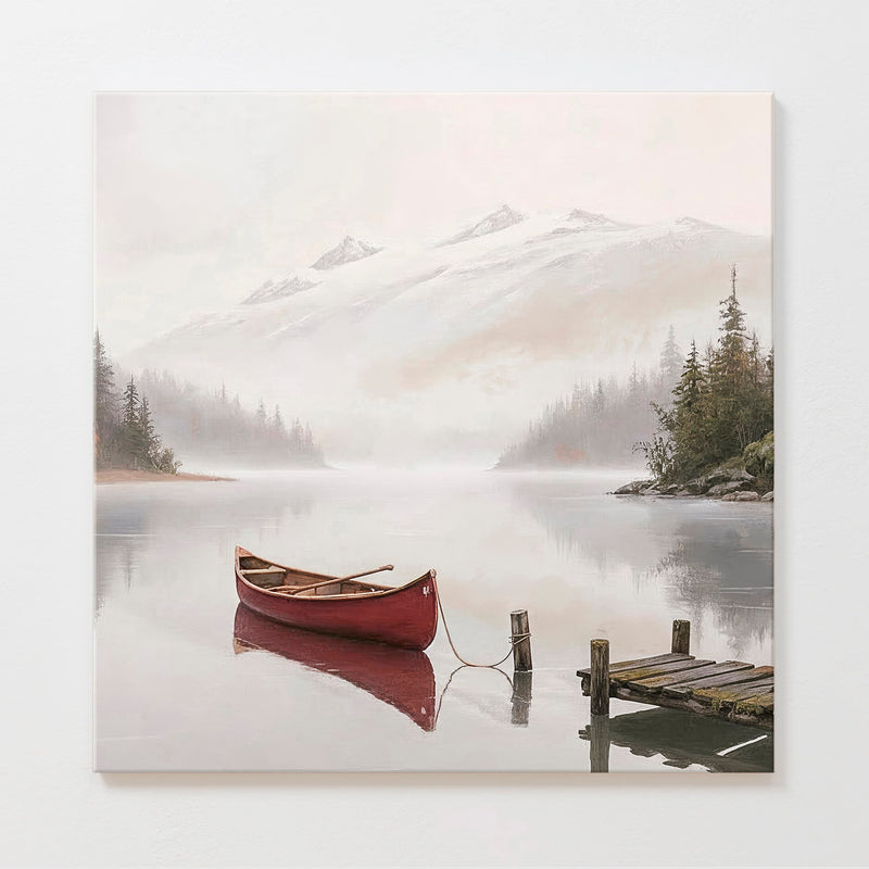 AK-32-Canoe on a misty lake watercolor - Sage and Rose Prints