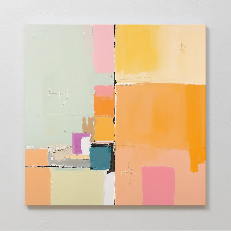 Butter Yellow and Green Abstract Art - Sage and Rose Prints