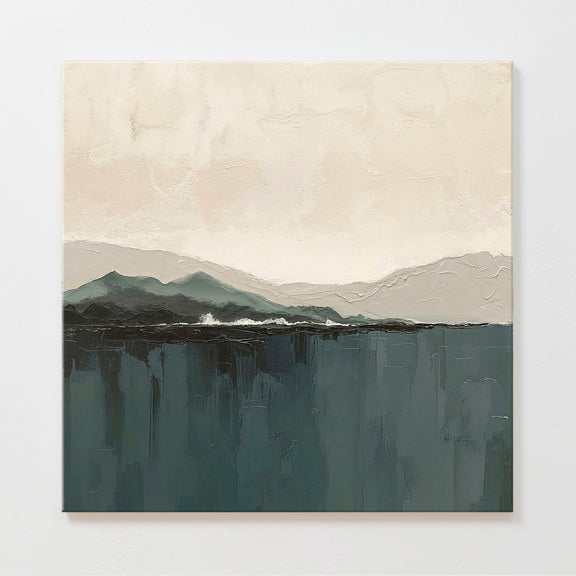 AK-14-Abstract Coastal Mountains in Dark Teals and Tans - Sage and Rose Prints