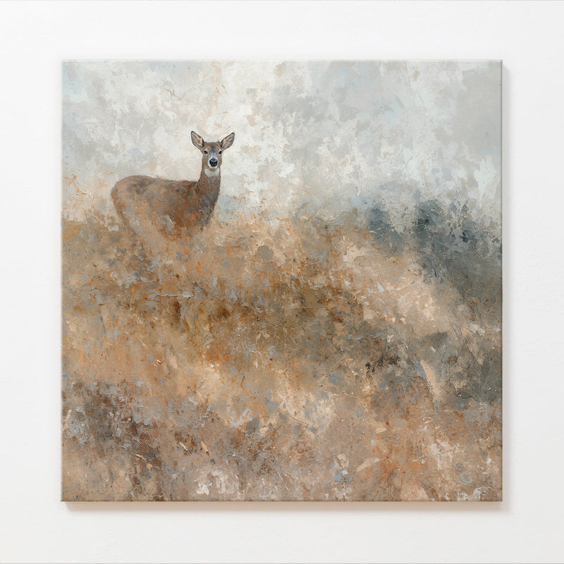 AK-60- Deer in Grassy Field Abstract Impressionist Painting - Sage and Rose Prints