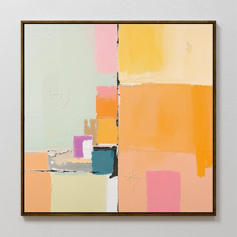 Butter Yellow and Green Abstract Art - Sage and Rose Prints