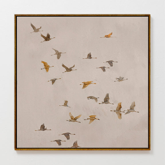 AK-29-Japandi Flock ofBirds flock Tan Watercolor - Sage and Rose Prints