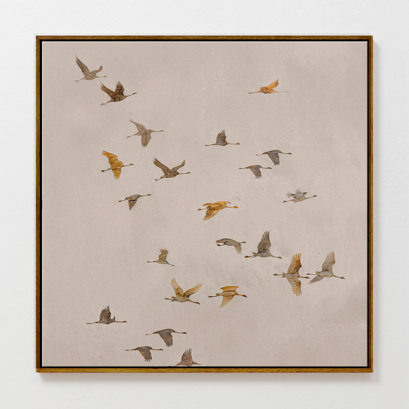 AK-29-Japandi Flock ofBirds flock Tan Watercolor - Sage and Rose Prints