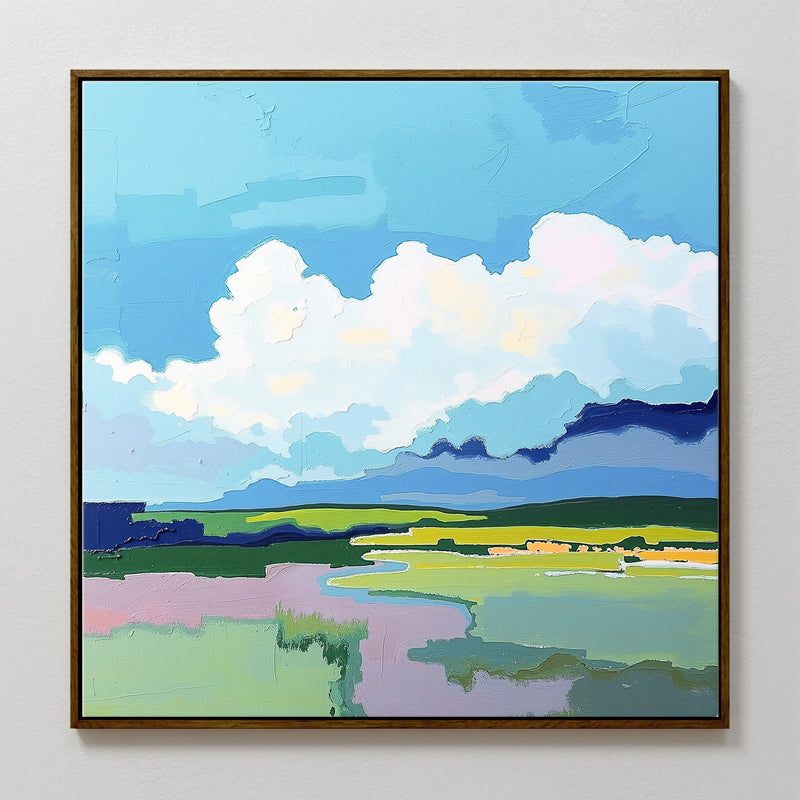 Fluffy Clouds and Green Fields Abstract Art - Sage and Rose Prints