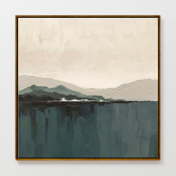 AK-14-Abstract Coastal Mountains in Dark Teals and Tans - Sage and Rose Prints