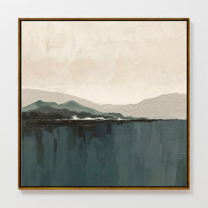 AK-14-Abstract Coastal Mountains in Dark Teals and Tans - Sage and Rose Prints