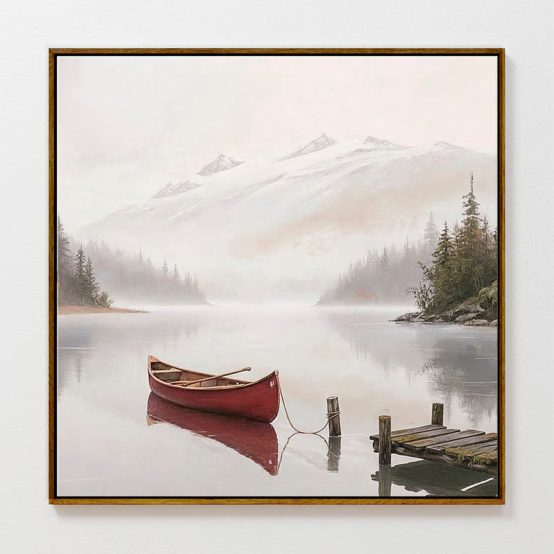 AK-32-Canoe on a misty lake watercolor - Sage and Rose Prints
