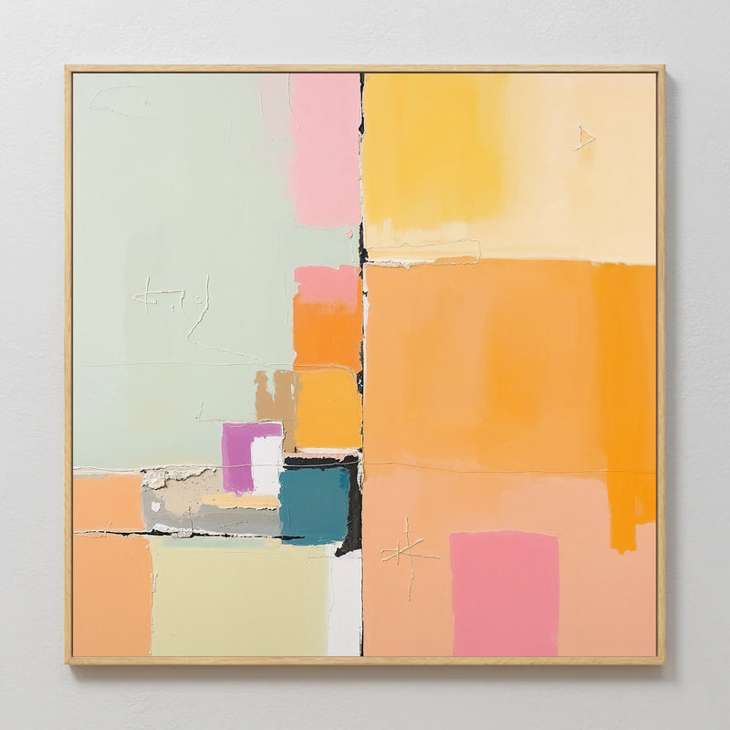 Butter Yellow and Green Abstract Art - Sage and Rose Prints