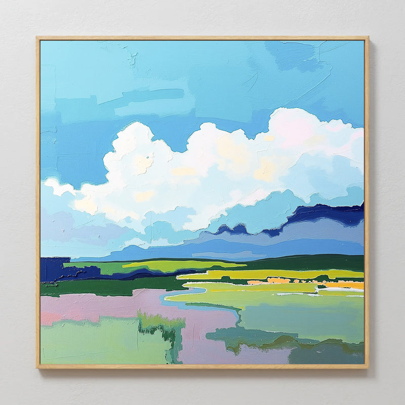 Fluffy Clouds and Green Fields Abstract Art - Sage and Rose Prints