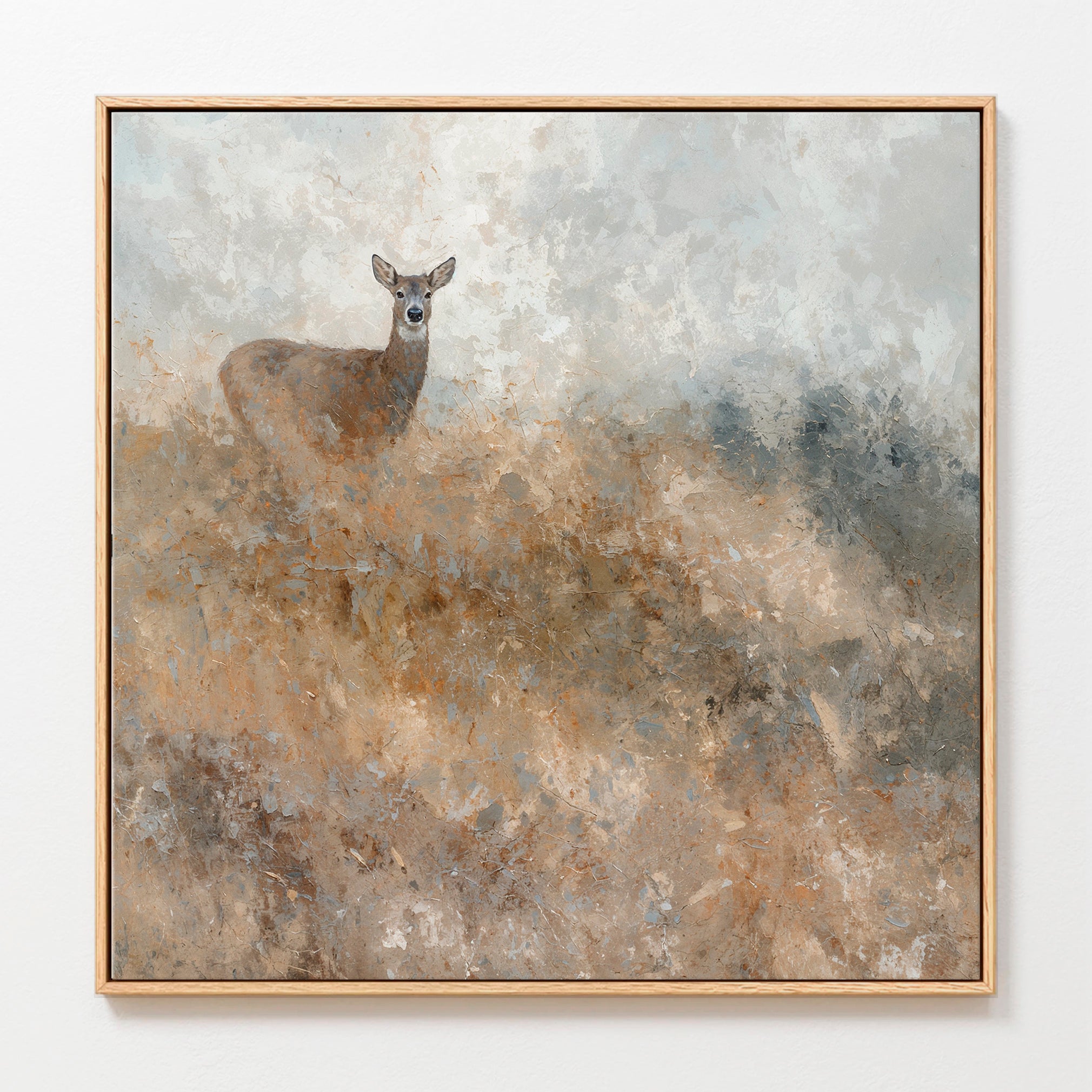 AK-60- Deer in Grassy Field Abstract Impressionist Painting - Sage and Rose Prints