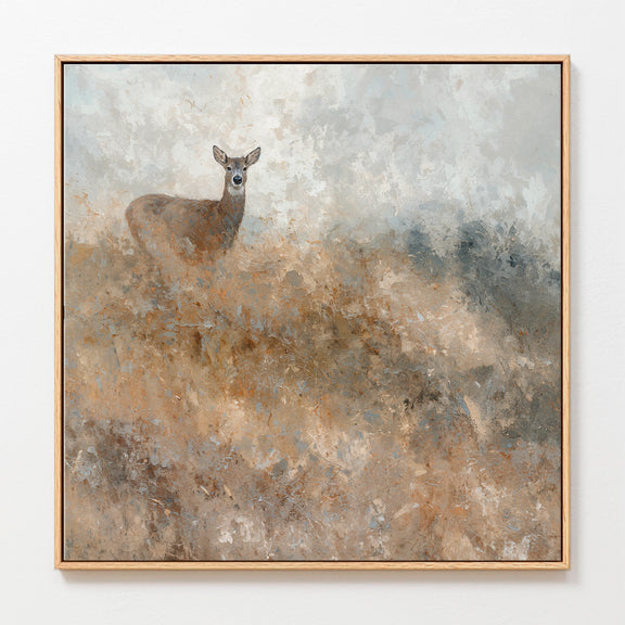 AK-60- Deer in Grassy Field Abstract Impressionist Painting - Sage and Rose Prints
