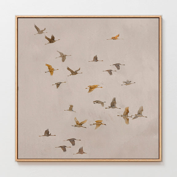 AK-29-Japandi Flock ofBirds flock Tan Watercolor - Sage and Rose Prints