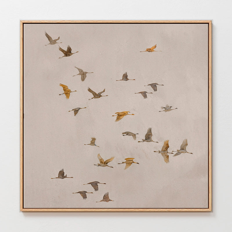 AK-29-Japandi Flock ofBirds flock Tan Watercolor - Sage and Rose Prints