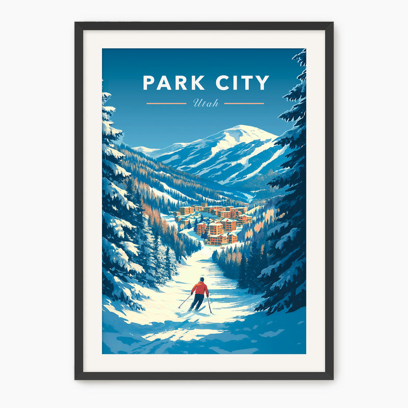 Retro Park City Skier Travel Poster - Sage and Rose Prints