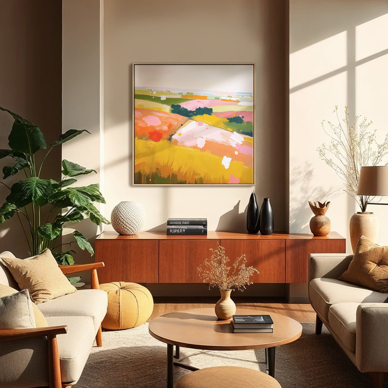 Vibrant Summer Countryside Abstract Art - Sage and Rose Prints