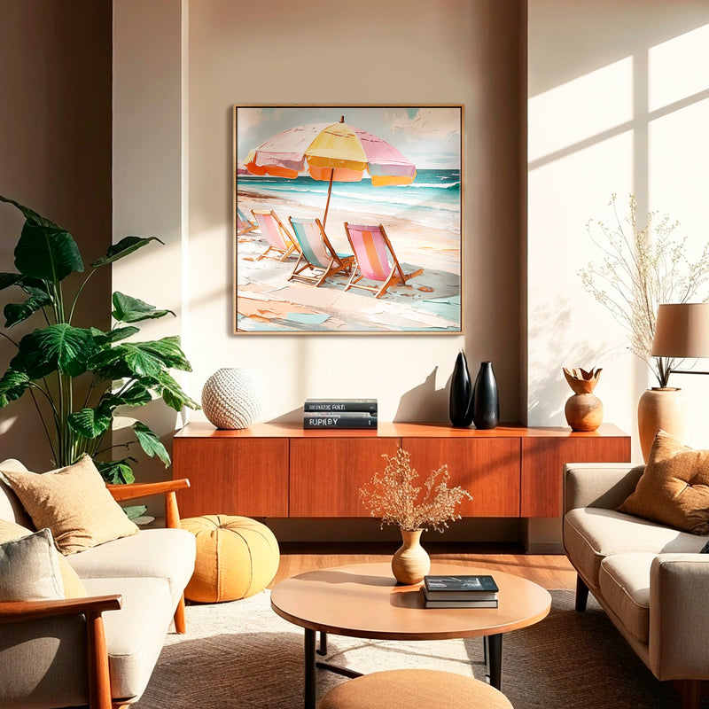 Tropical Beach Umbrellas Square Print