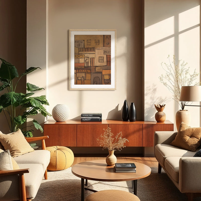 Terracotta Geometric Urban Landscape No2 - Sage and Rose Prints