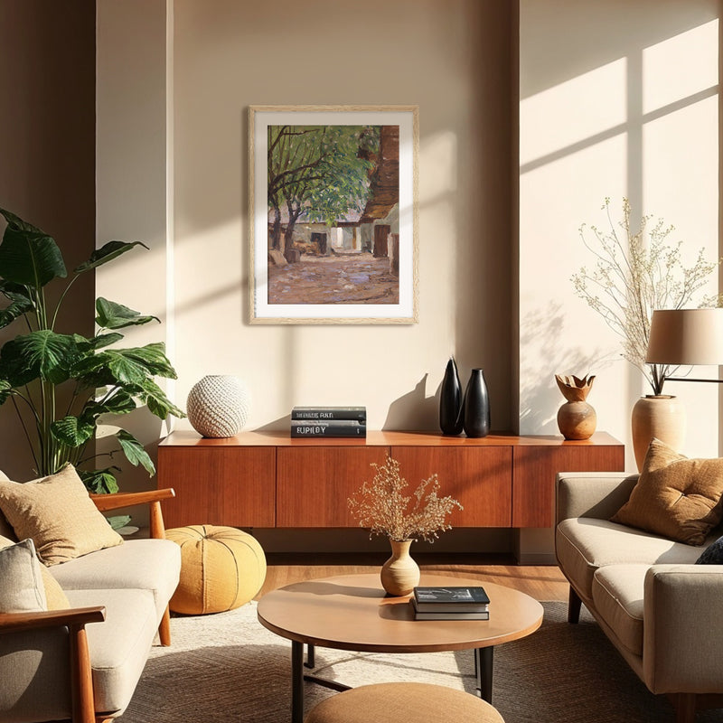 Peaceful Courtyard in Earth Tones No2 - Sage and Rose Prints