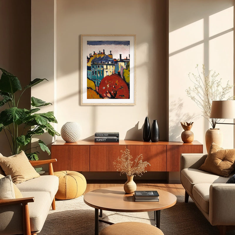 Vibrant Print of a French Village - Sage and Rose Prints