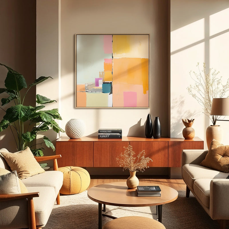 Butter Yellow and Green Abstract Art - Sage and Rose Prints