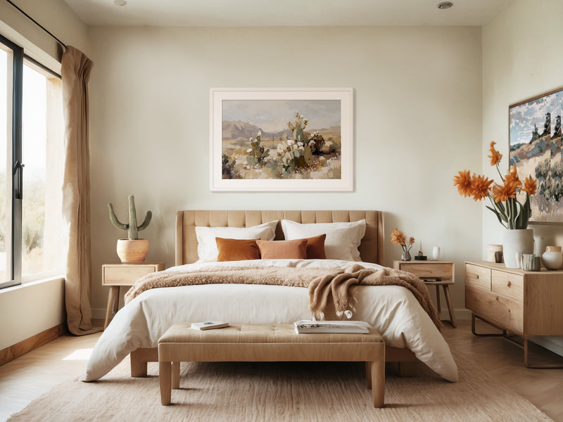 Desert Landscape with Flowering Cactus - Sage and Rose Prints