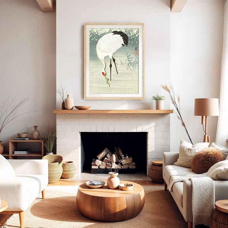 Wabi Sabi Crane in Shade of Green - Sage and Rose Prints