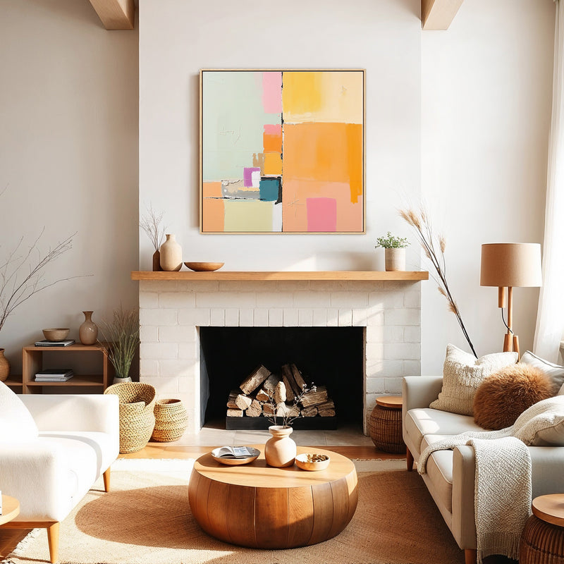 Butter Yellow and Green Abstract Art - Sage and Rose Prints