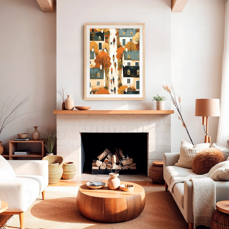 Nostalgic Village Folk Art Fall Wall Art - Sage and Rose Prints