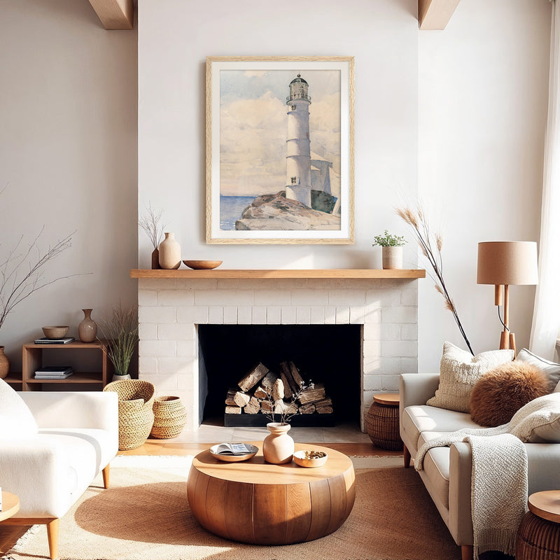 Lighthouse Watercolor Print in Pastel Blues - Sage and Rose Prints